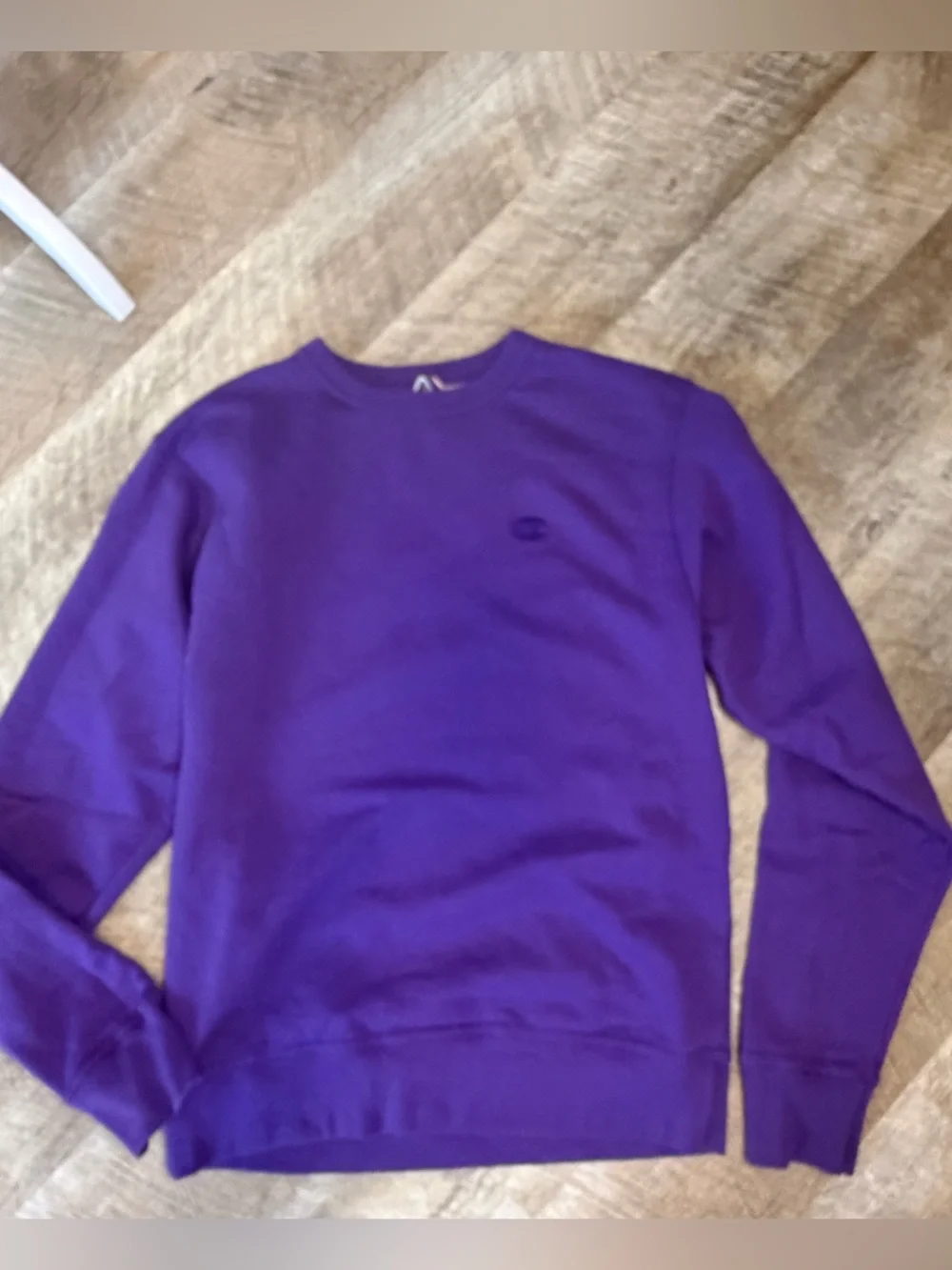 Champion Purple Crewneck Sweatshirt with Stitched Chest Logo, Sleeve Patch